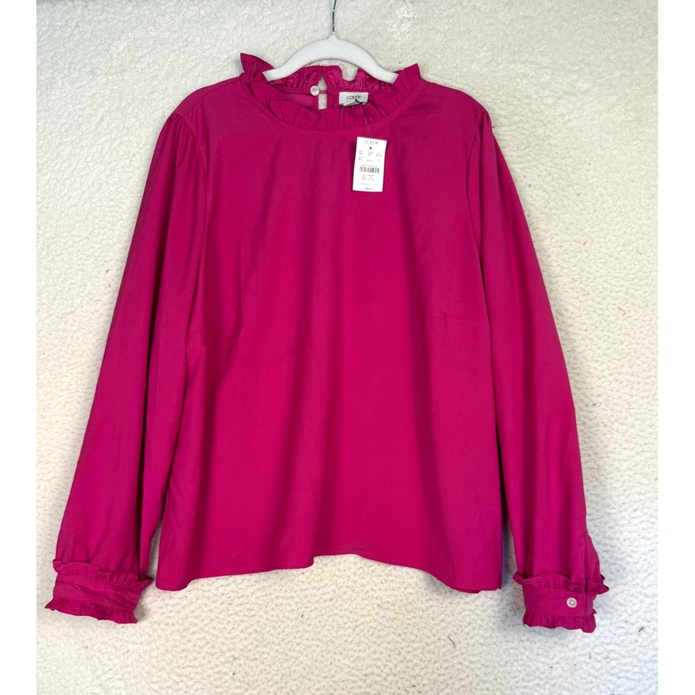 J.CREW Blouse Womens 2X Pink Fuschia High Neck Ruffle Professional Business Work
